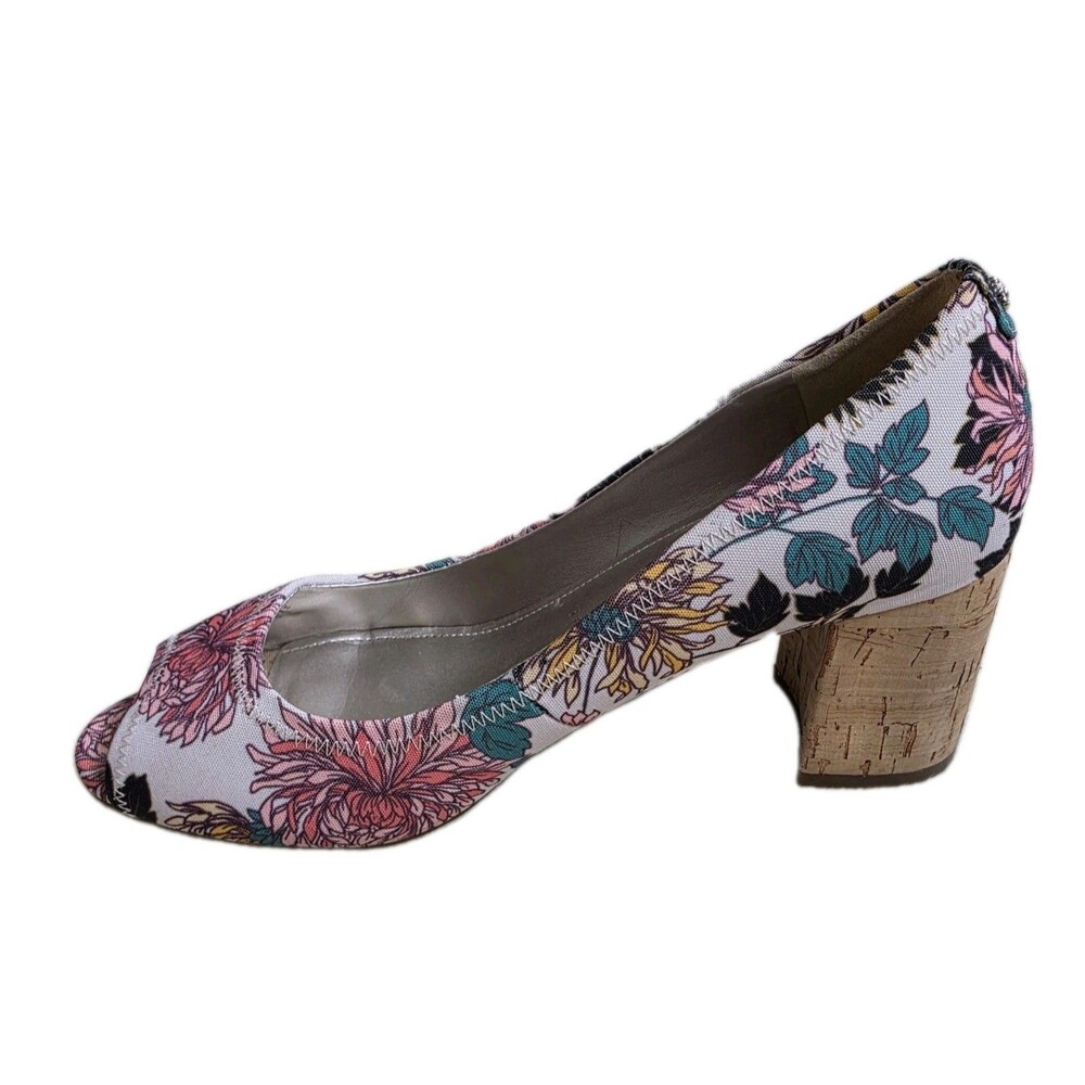 Anne Klein Heels Womens 9.5M Meredith Floral Fabric Slip On Peep Toe Shoes - Picture 7 of 10
